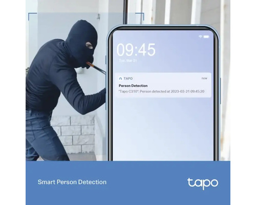 Smartphone cu notificare în aplicația Tapo privind detectarea persoanelor de către camera de supraveghere Tapo C310