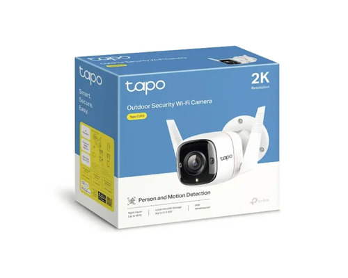 Cameră de securitate Wi-Fi de exterior Tapo C310 cu rezoluție 2K în ambalajul produsului