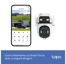 Cameră de supraveghere Tapo C545D cu control prin aplicație mobilă și funcție de panoramare și înclinare pentru exterior.