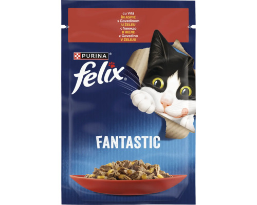 Hrana pentru pisici Purina Felix Fantastic cu vita in aspic plic