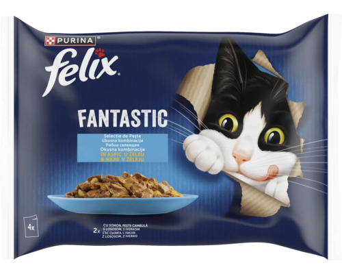 Hrană umedă pentru pisici Felix Fantastic selecție de pește în aspic la pachet de 4