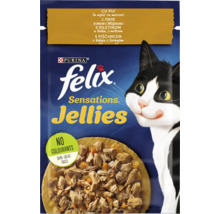 Hrana pentru pisici Felix Sensations Jellies cu pui in aspic cu morcovi