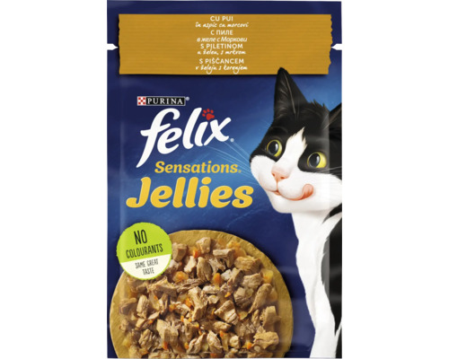 Hrana pentru pisici Felix Sensations Jellies cu pui in aspic cu morcovi