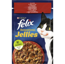 Plic hrana pentru pisici Purina Felix Sensations Jellies cu vita in aspic cu rosii
