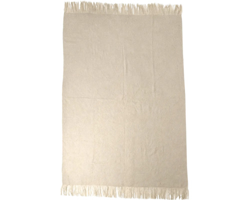 O pătură dreptunghiulară, monocromă, din material textil, cu franjuri pe laturile scurte.