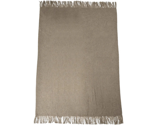 O cuvertură de pat dreptunghiulară din material textil cu franjuri pe laturile scurte.