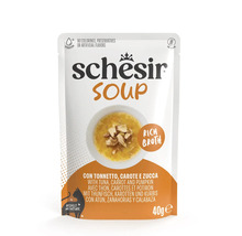 Hrană pentru pisici Schesir Soup la plic cu ton, morcovi și dovleac, 40 grame