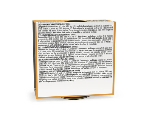 Hrană complementară pentru câini adulți cu pui aloe vera și orez la conservă