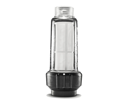 Prefiltru pentru pompă cu carcasă transparentă și element de filtrare integrat pentru pompe de grădină
