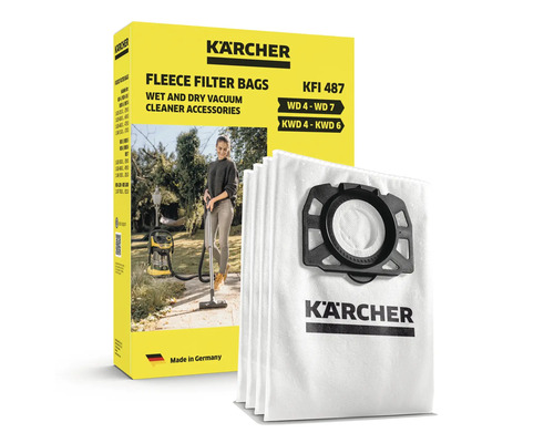 Sac filtrant din vlies Kärcher KFI 487 in set pentru aspiratoare umed uscate Kärcher seriile WD 4 pana la WD 7 si KWD 4 pana la KWD 6.