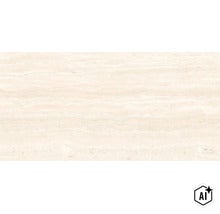 Placa ceramica de perete cu aspect realist de piatra travertin pentru un design interior elegant (Image AI modified or generated)