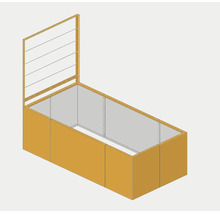 Jardiniere rectangulară înălțată cu suport integrat din lemn pentru plante agățătoare.