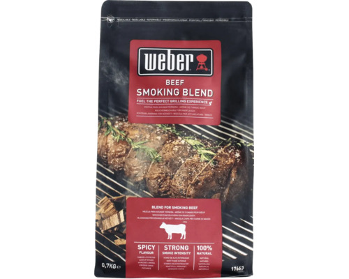 Amestec de afumare Weber Beef Smoking Blend pentru carne de vită, pungă resigilabilă cu 0,7 kilograme conținut.