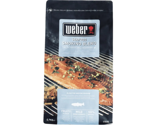 Amestec pentru afumare Weber Seafood la pungă resigilabilă de 0,7 kilograme pentru pește și fructe de mare.