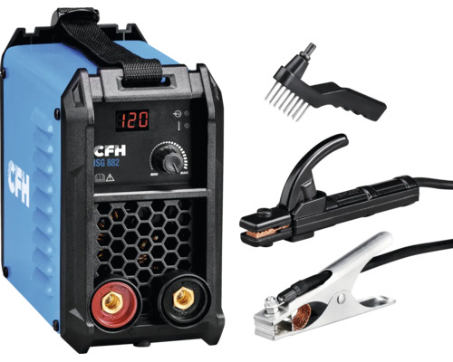 Aparat de sudură tip invertor CFH ISG 882 cu accesorii de sudare incluzând portelectrod și clește de masă pentru sudarea manuală