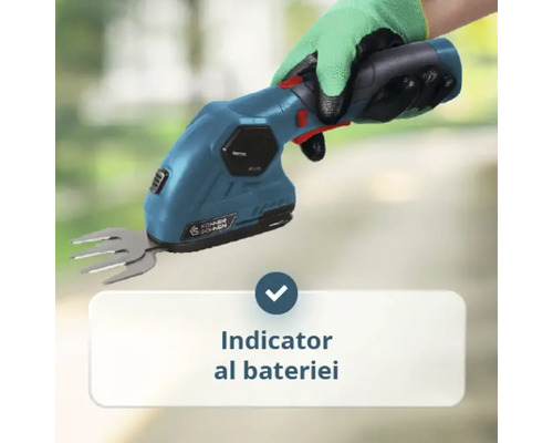 Foarfece de tuns iarba și arbuști cu acumulator cu indicator pentru nivelul bateriei de la Konner Sohnen.