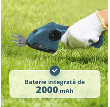 Foarfecă pentru iarbă și gard viu cu acumulator integrat de 2000 miliamperi oră pentru îngrijirea precisă a grădinii.