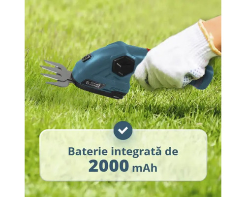 Foarfecă pentru iarbă și gard viu cu acumulator integrat de 2000 miliamperi oră pentru îngrijirea precisă a grădinii.