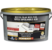 Găleată cu vopsea lavabilă pentru interior Meister Polar Weiss Plus, finisaj mat, putere mare de acoperire, 10 litri.