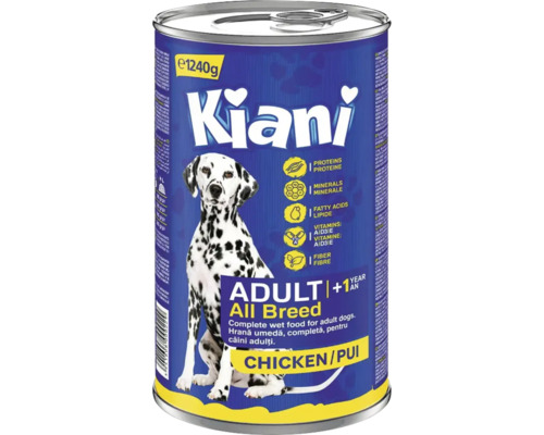 Hrana umedă pentru câini Kiani Adult pui conservă 1240 grame