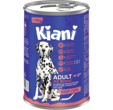 Hrană umedă Kiani pentru câini adulți cu vită în conservă de 415 grame.