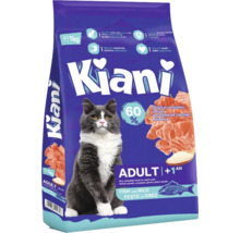 Hrană uscată pentru pisici adulte Kiani cu pește și orez, ambalaj de 1 kilogram.