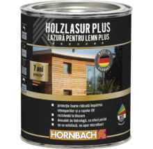 Recipient Hornbach Holzlasur Plus pentru exterior cu protecție ridicată la intemperii și durată de viață de șapte ani.