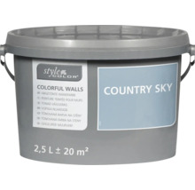 Găleată vopsea lavabilă pentru pereți StyleColor Colorful Walls în nuanța Country Sky cu un conținut de 2,5 litri pentru circa 20 metri pătrați.