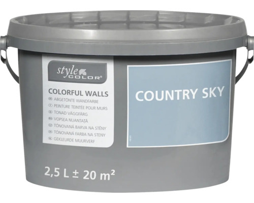 Găleată vopsea lavabilă pentru pereți StyleColor Colorful Walls în nuanța Country Sky cu un conținut de 2,5 litri pentru circa 20 metri pătrați.