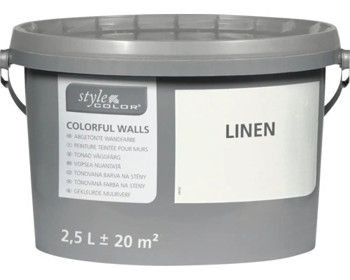 Găleată vopsea lavabilă pentru pereți Style Color nuanța Linen cu un volum de 2,5 litri pentru aproximativ 20 metri pătrați.