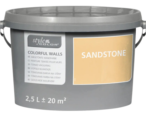 Găleată cu vopsea lavabilă Style Color în nuanța Sandstone, recipient de 2,5 litri pentru aproximativ 20 metri pătrați de suprafață.