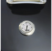Termometru de grătar integrat Weber pentru capac pentru monitorizarea temperaturii în grade Celsius și Fahrenheit.
