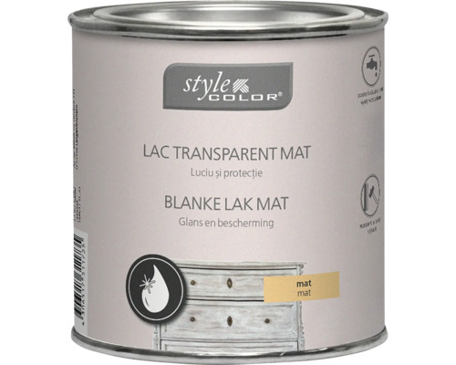 Recipient cu lac transparent mat Style Color pentru protecția și finisarea mobilei și suprafețelor din lemn la interior.