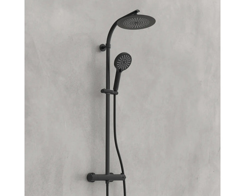 Sistem de duș cu duș fix și duș de mână, montare pe perete, design modern.
