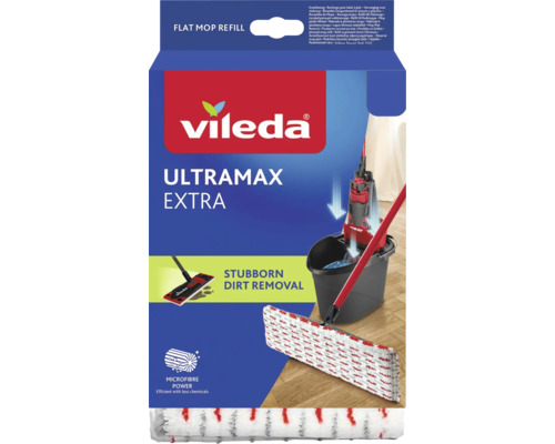 Rezerva pentru mop plat Vileda Ultramax Extra din microfibra pentru indepartarea murdariei persistente.