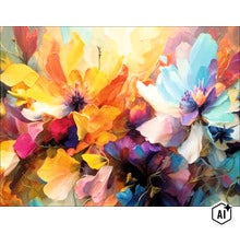 Decoratiune de perete cu design floral abstract si colorat pentru amenajari decorative. (Image AI modified or generated)