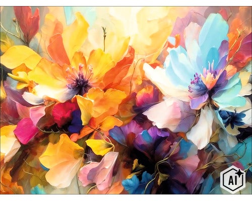 Decoratiune de perete cu design floral abstract si colorat pentru amenajari decorative. (Image AI modified or generated)