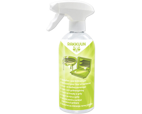 Solutie pentru curatat cuptoare si gratare Rakkuun in flacon cu pulverizator.