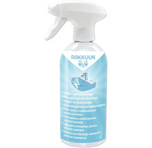 Detergent anticalcar Rakkuun pentru instalații sanitare în flacon cu pulverizator pentru curățarea obiectelor sanitare.