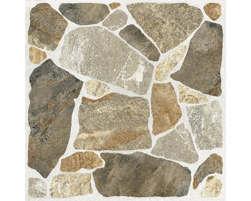 Placa ceramica pentru pardoseala cu aspect de piatra naturala cu forme neregulate si rosturi