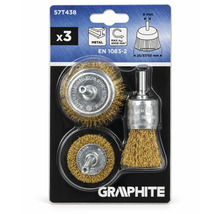Set de perii de sârmă cu trei accesorii pentru mașini de găurit pentru prelucrarea metalelor incluzând logo-ul Graphite