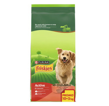 Hrană pentru câini Purina Friskies Active cu vită și legume, sac de 15 kilograme