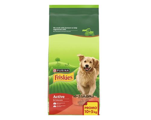 Hrană pentru câini Purina Friskies Active cu vită și legume, sac de 15 kilograme