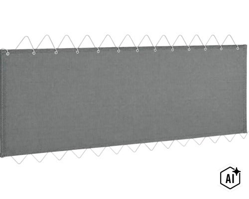 Paravan pentru balcon din material textil cu ochiuri și șnur de tensionare pentru fixarea pe balustrada balconului. (Image AI modified or generated)