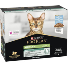 Hrană pentru pisici Purina Pro Plan Sterilised Adult cu peşte alb în sos, pachet multiplu cu 10 pliculeţe a câte 85 grame