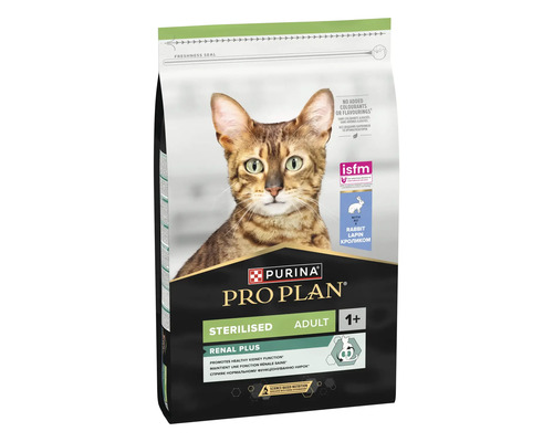 Hrană uscată pentru pisici Purina Pro Plan Sterilised Adult Renal Plus cu iepure în ambalaj