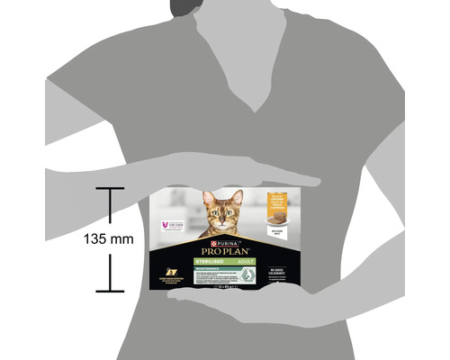 Hrană pentru pisici Purina Pro Plan Sterilised Adult cu pui, 12 pliculețe a 85 grame, pentru sănătatea tractului urinar.