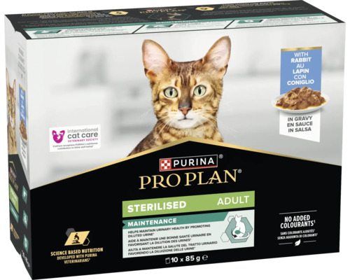 Cutie hrană pentru pisici Purina Pro Plan Sterilised Adult cu iepure în sos, 10 plicuri de 85 grame