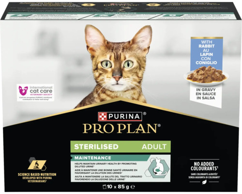 Hrana pentru pisici Purina Pro Plan Sterilised Adult cu iepure în sos, pachet multiplu 10 ori 85 grame