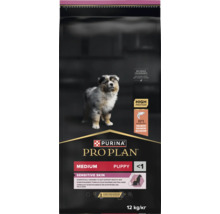 Hrana pentru caini Purina Pro Plan Medium Puppy Sensitive Skin cu somon, pachet de 12 kilograme.